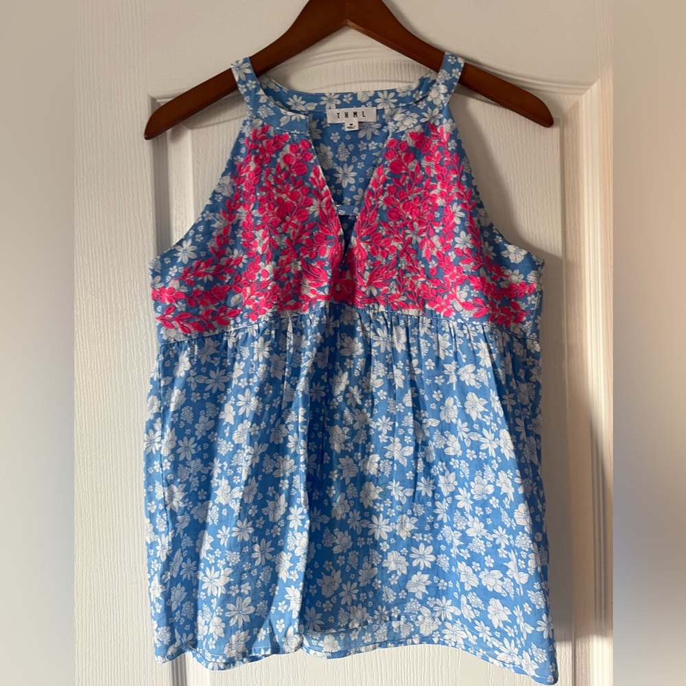 THML Blue and Pink Embroidered Top size M